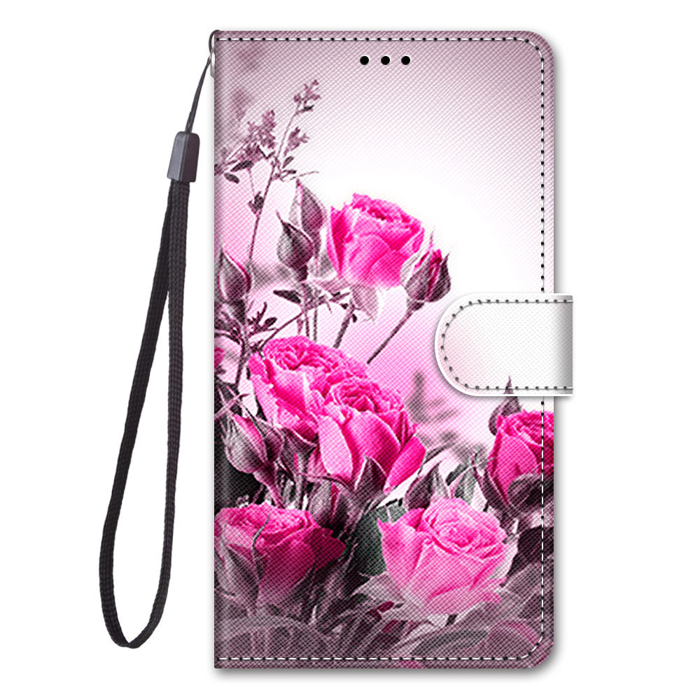 For Samsung Galaxy S20 FE 4G/5G/S20 Lite/S20 FE 2022 Anti-Drop Wallet Stand Case Pattern Printing Shell - Rose Flower