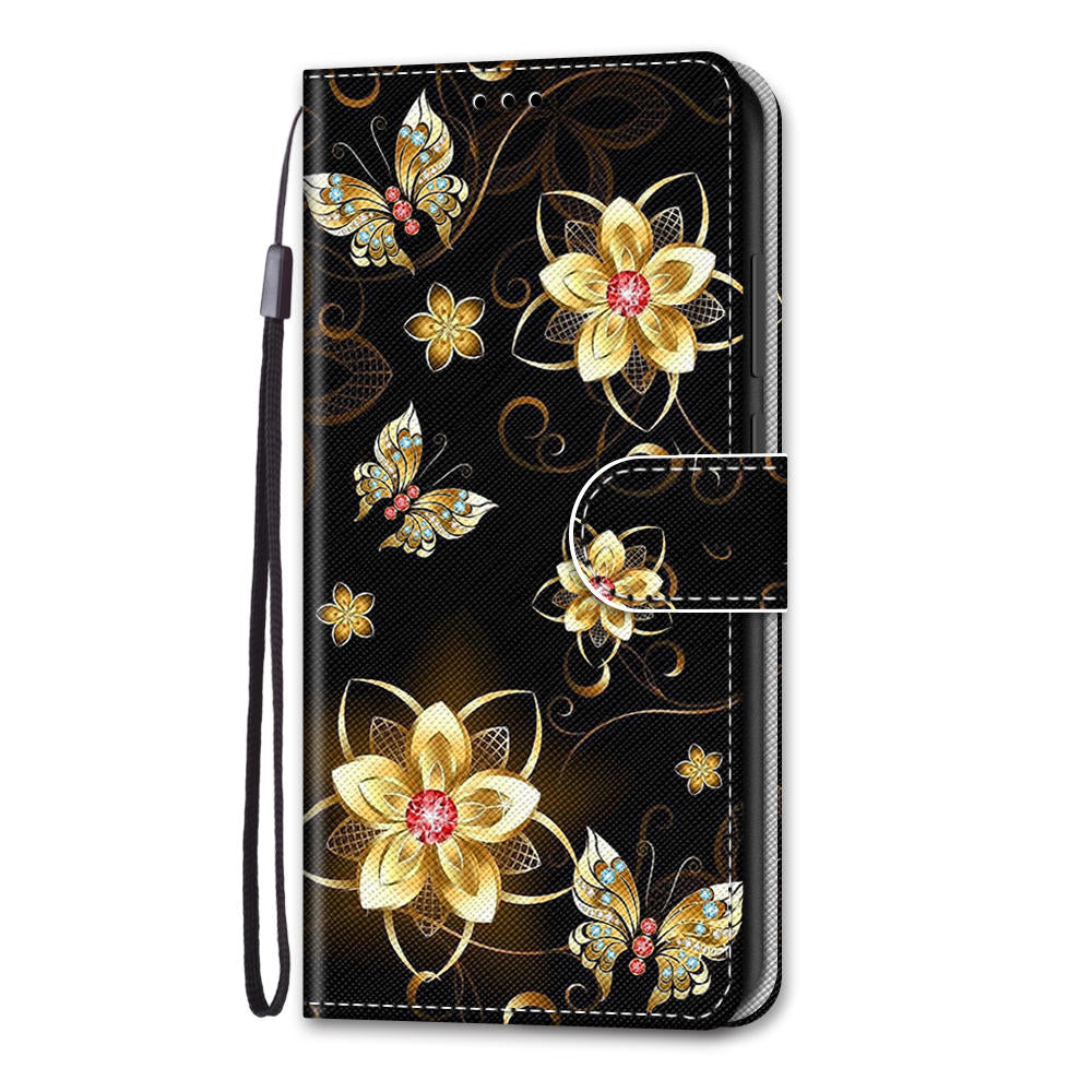 For Samsung Galaxy S20 FE 4G/5G/S20 Lite/S20 FE 2022 Anti-Drop Wallet Stand Case Pattern Printing Shell - Golden Flower