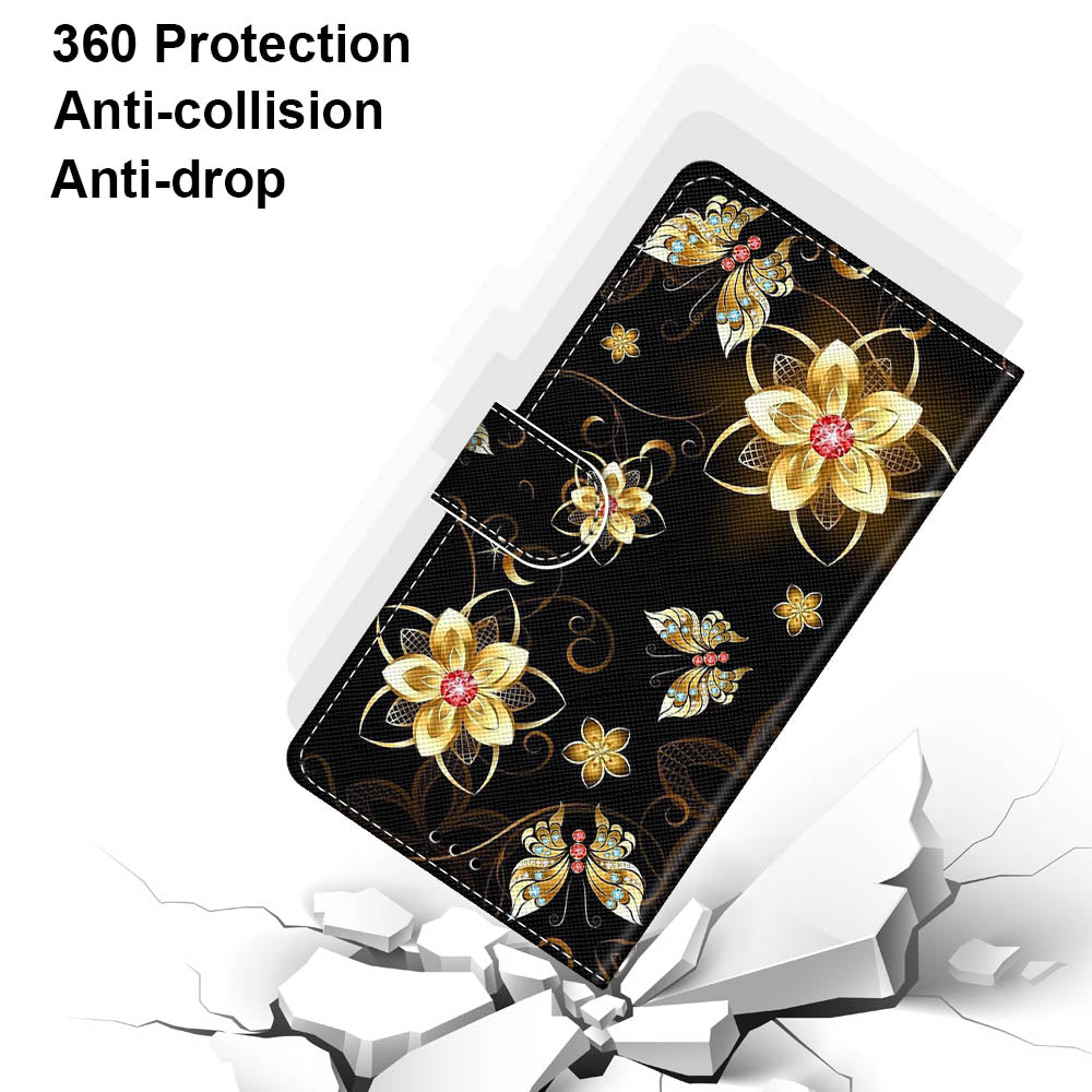 For Samsung Galaxy S20 FE 4G/5G/S20 Lite/S20 FE 2022 Anti-Drop Wallet Stand Case Pattern Printing Shell - Golden Flower