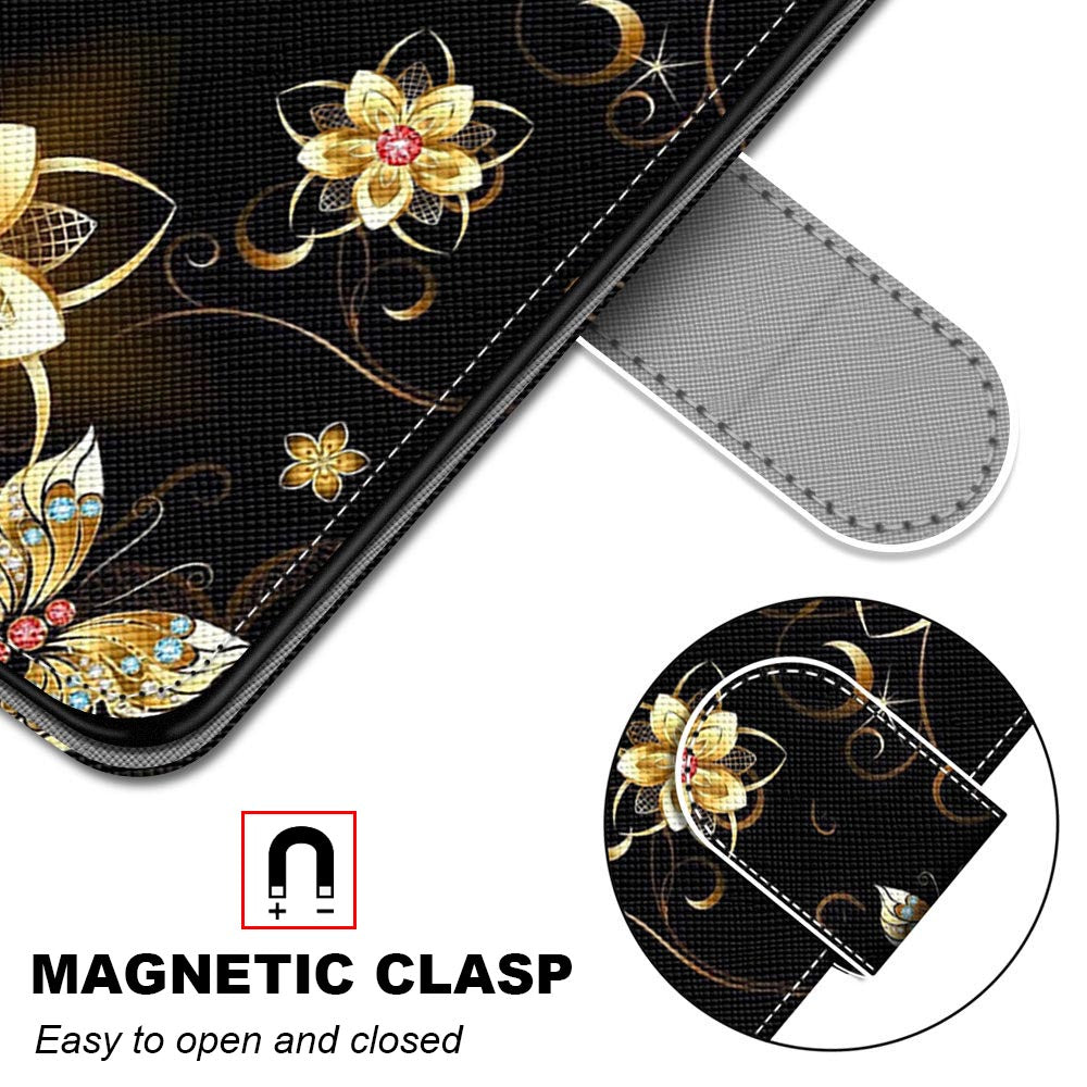 For Samsung Galaxy S20 FE 4G/5G/S20 Lite/S20 FE 2022 Anti-Drop Wallet Stand Case Pattern Printing Shell - Golden Flower