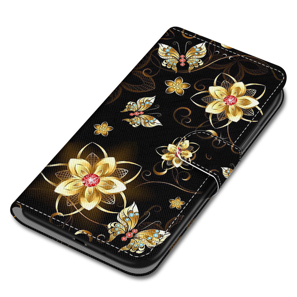 For Samsung Galaxy S20 FE 4G/5G/S20 Lite/S20 FE 2022 Anti-Drop Wallet Stand Case Pattern Printing Shell - Golden Flower