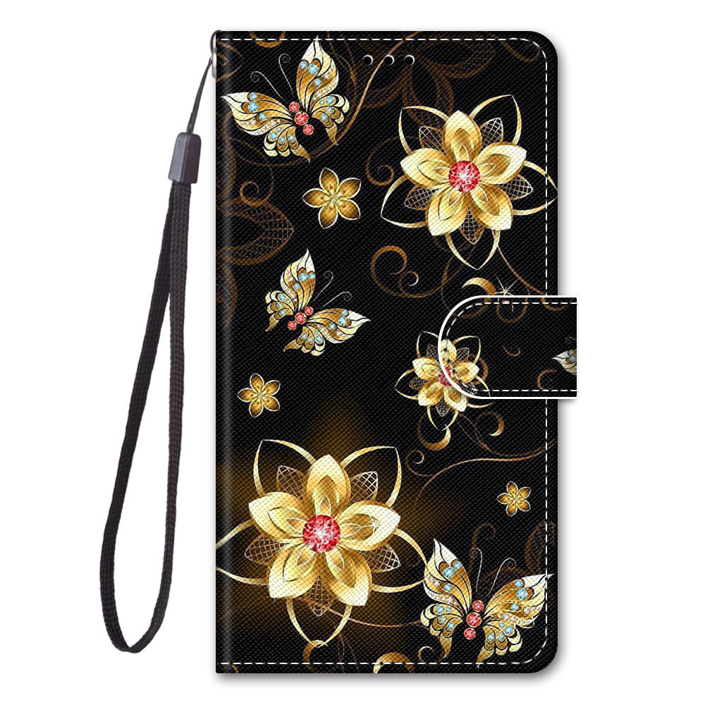 For Samsung Galaxy S20 FE 4G/5G/S20 Lite/S20 FE 2022 Anti-Drop Wallet Stand Case Pattern Printing Shell - Golden Flower