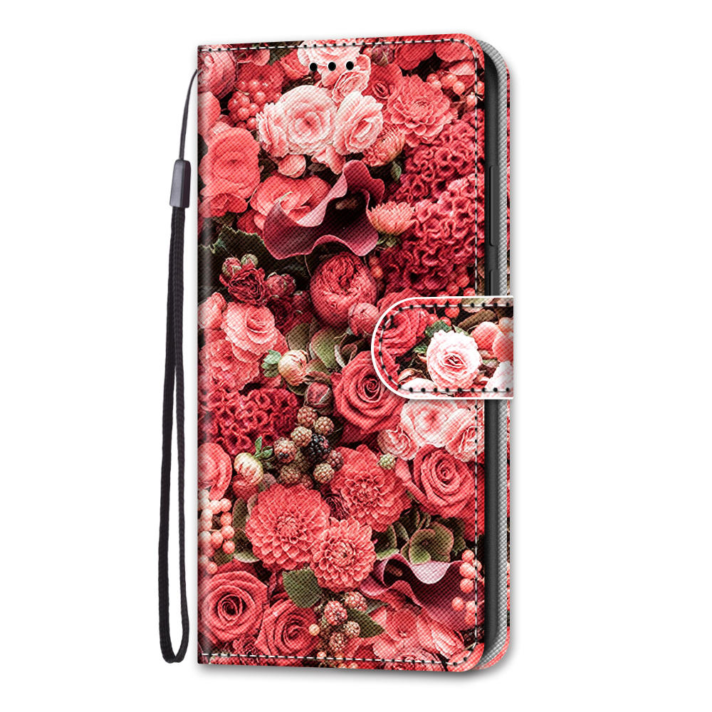 For Samsung Galaxy S20 FE 4G/5G/S20 Lite/S20 FE 2022 Anti-Drop Wallet Stand Case Pattern Printing Shell - Red Flower