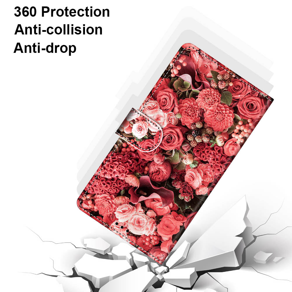 For Samsung Galaxy S20 FE 4G/5G/S20 Lite/S20 FE 2022 Anti-Drop Wallet Stand Case Pattern Printing Shell - Red Flower