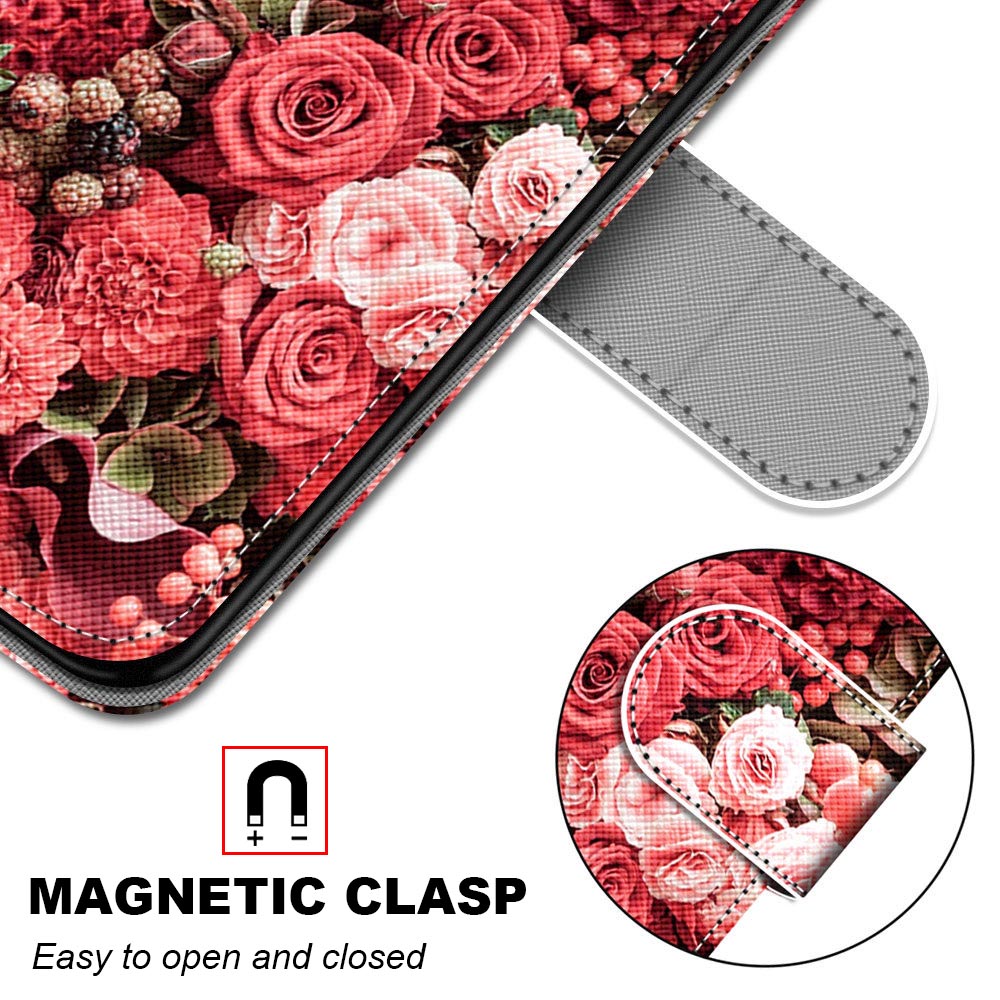 For Samsung Galaxy S20 FE 4G/5G/S20 Lite/S20 FE 2022 Anti-Drop Wallet Stand Case Pattern Printing Shell - Red Flower