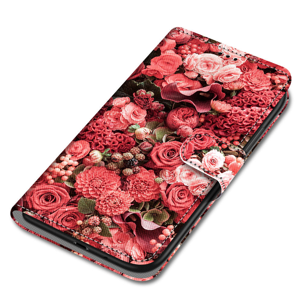 For Samsung Galaxy S20 FE 4G/5G/S20 Lite/S20 FE 2022 Anti-Drop Wallet Stand Case Pattern Printing Shell - Red Flower