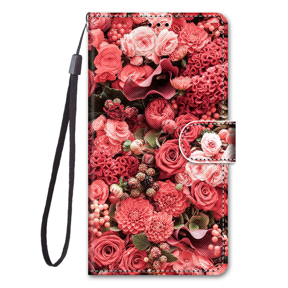 For Samsung Galaxy S20 FE 4G/5G/S20 Lite/S20 FE 2022 Anti-Drop Wallet Stand Case Pattern Printing Shell - Red Flower