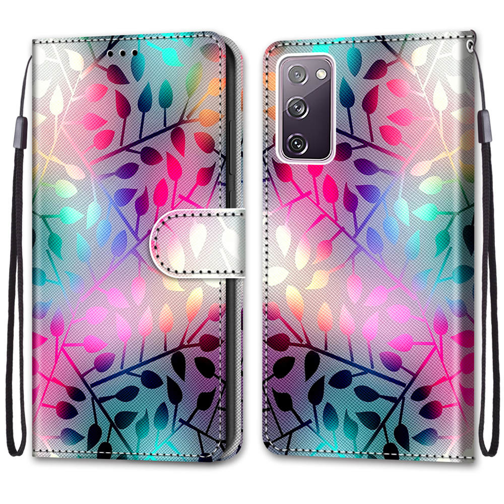 For Samsung Galaxy S20 FE 4G/5G/S20 Lite/S20 FE 2022 Anti-Drop Wallet Stand Case Pattern Printing Shell - Colorful Leaves