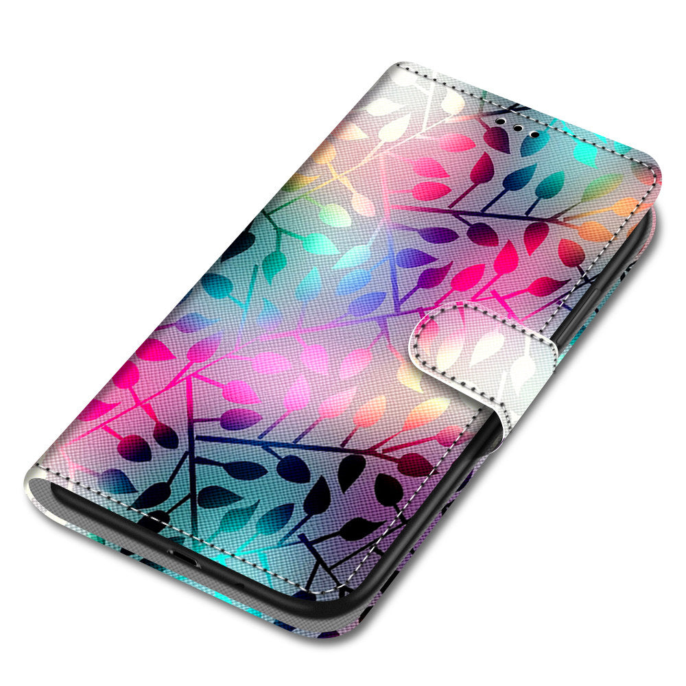 For Samsung Galaxy S20 FE 4G/5G/S20 Lite/S20 FE 2022 Anti-Drop Wallet Stand Case Pattern Printing Shell - Colorful Leaves