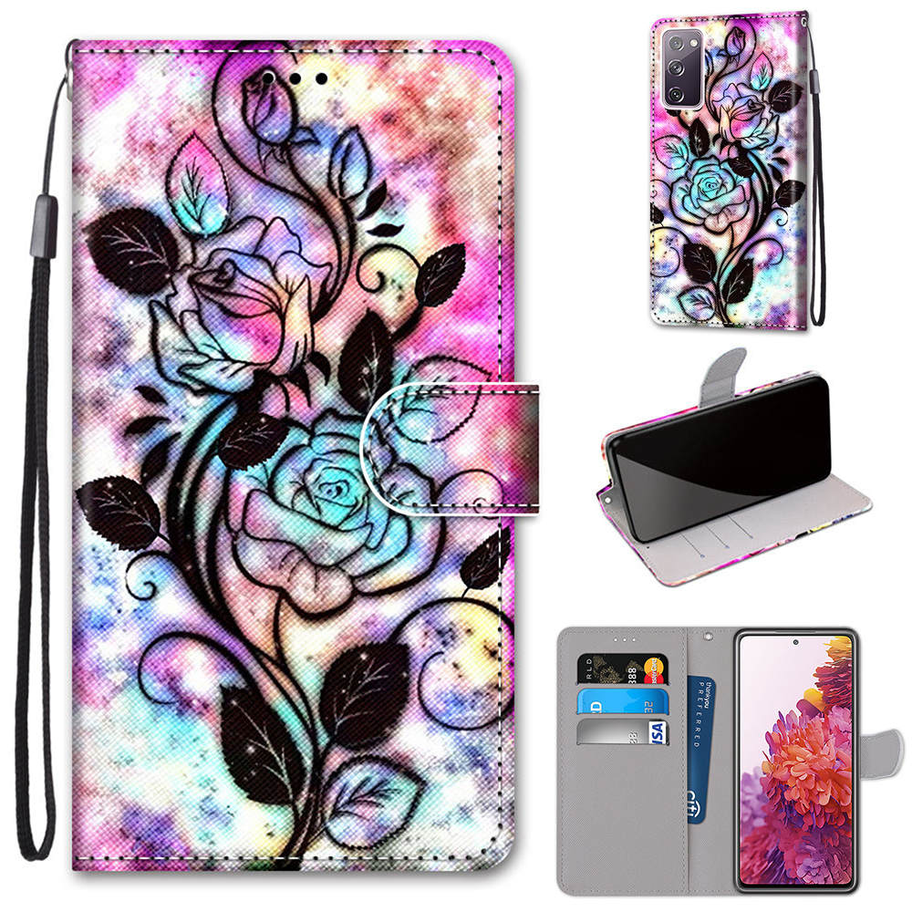 For Samsung Galaxy S20 FE 4G/5G/S20 Lite/S20 FE 2022 Anti-Drop Wallet Stand Case Pattern Printing Shell - Colorful Flower