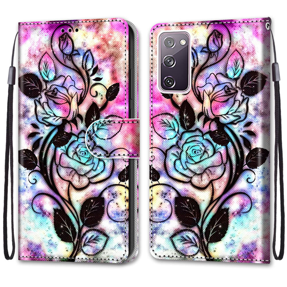 For Samsung Galaxy S20 FE 4G/5G/S20 Lite/S20 FE 2022 Anti-Drop Wallet Stand Case Pattern Printing Shell - Colorful Flower