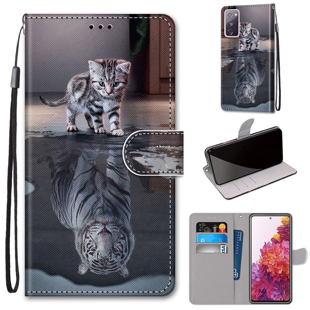 For Samsung Galaxy S20 FE 4G/5G/S20 Lite/S20 FE 2022 Anti-Drop Wallet Stand Case Pattern Printing Shell - Cat and Tiger