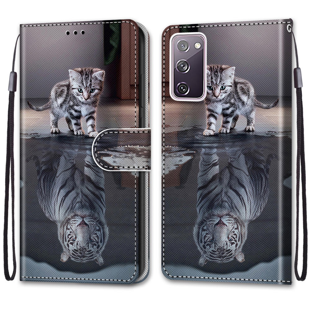 For Samsung Galaxy S20 FE 4G/5G/S20 Lite/S20 FE 2022 Anti-Drop Wallet Stand Case Pattern Printing Shell - Cat and Tiger