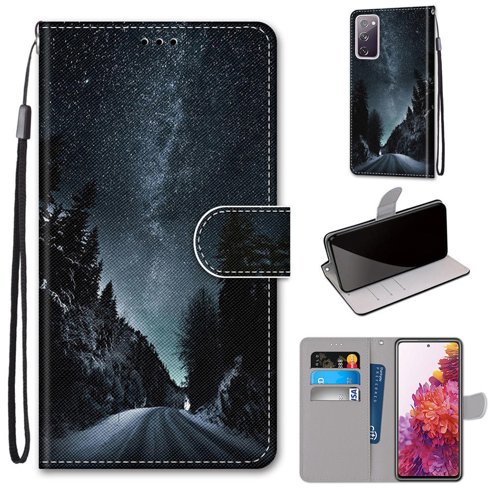 For Samsung Galaxy S20 FE 4G/5G/S20 Lite/S20 FE 2022 Anti-Drop Wallet Stand Case Pattern Printing Shell - Night