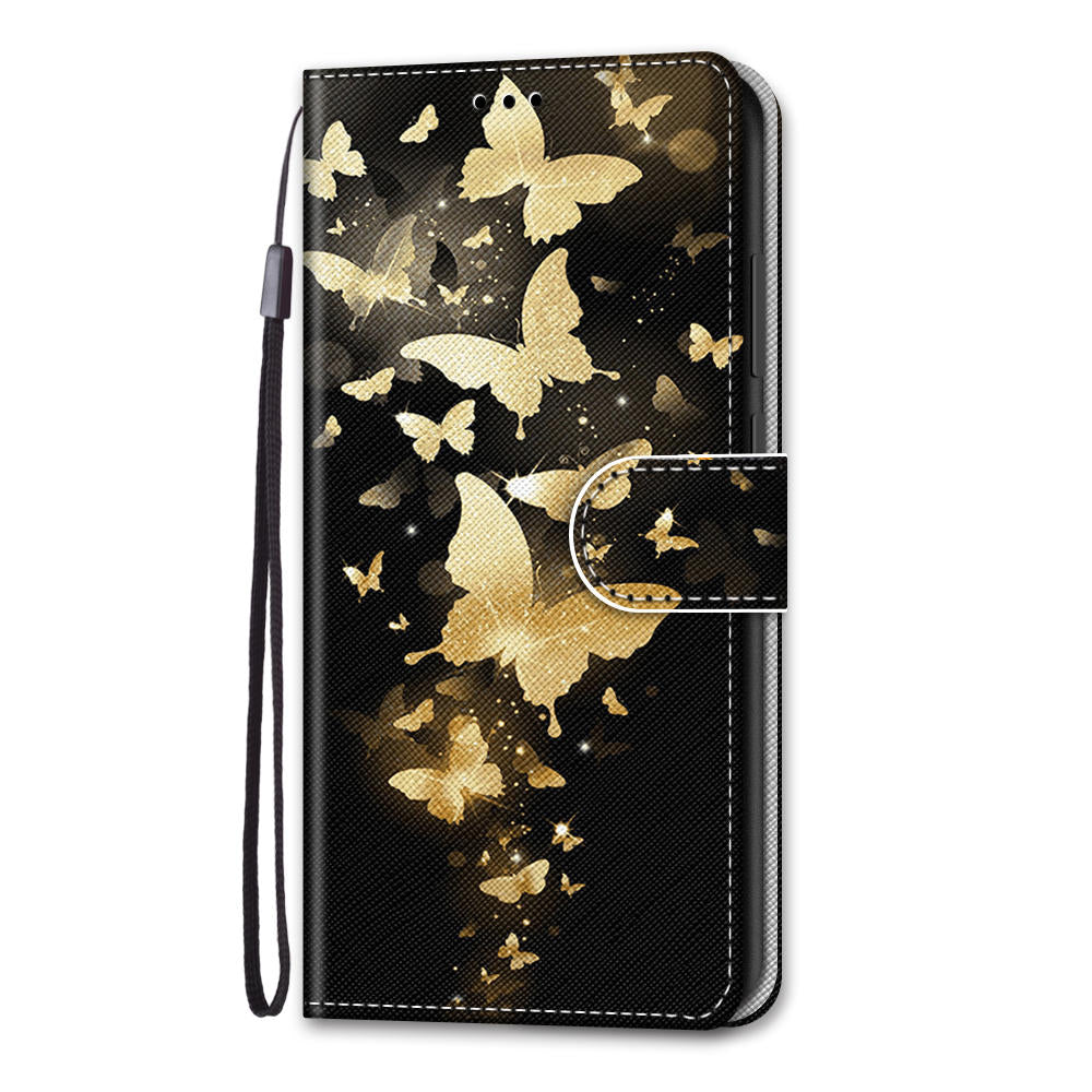 For Samsung Galaxy S20 FE 4G/5G/S20 Lite/S20 FE 2022 Anti-Drop Wallet Stand Case Pattern Printing Shell - Golden Butterflies