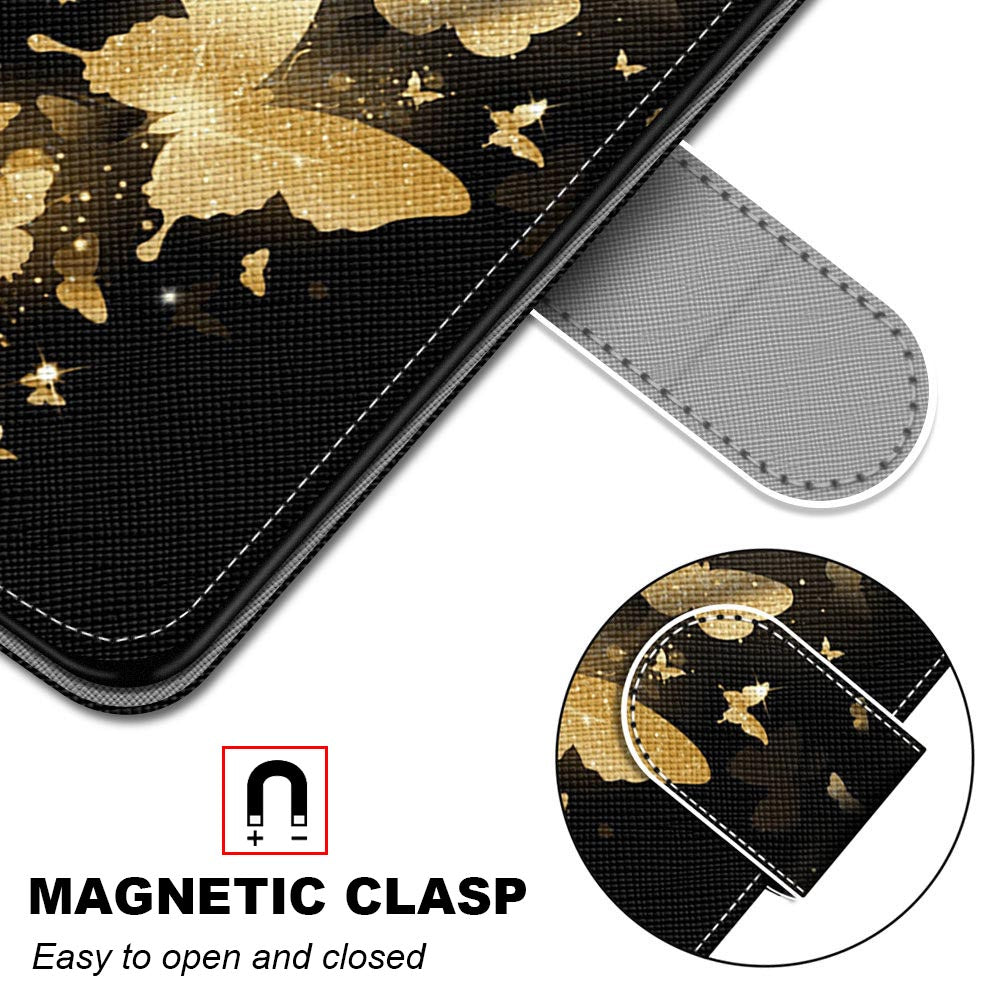 For Samsung Galaxy S20 FE 4G/5G/S20 Lite/S20 FE 2022 Anti-Drop Wallet Stand Case Pattern Printing Shell - Golden Butterflies