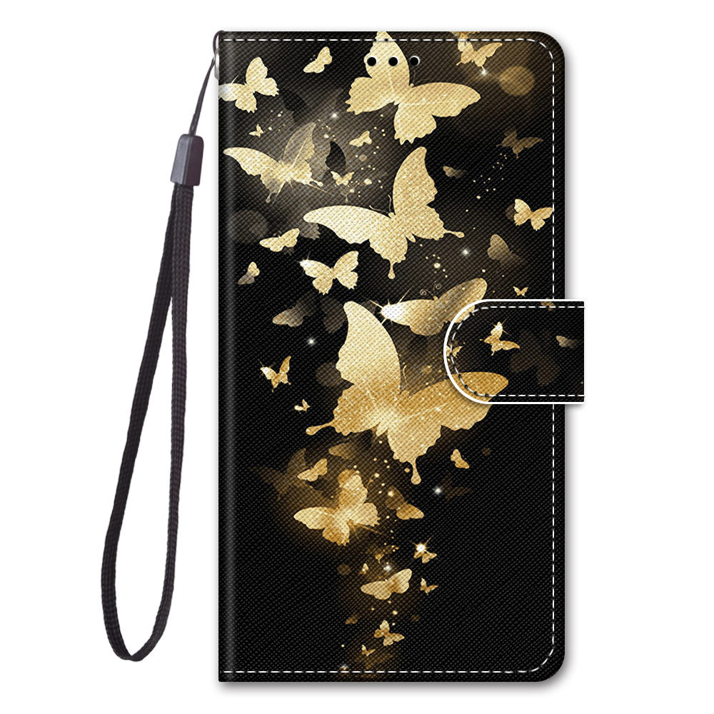 For Samsung Galaxy S20 FE 4G/5G/S20 Lite/S20 FE 2022 Anti-Drop Wallet Stand Case Pattern Printing Shell - Golden Butterflies