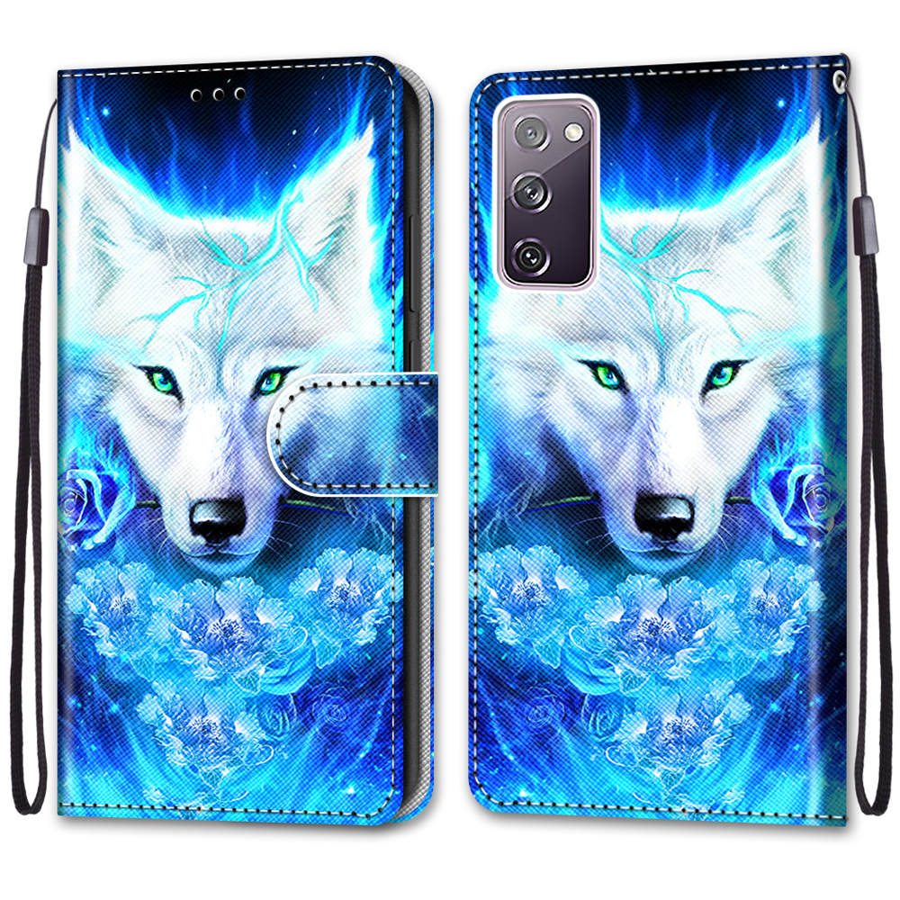 For Samsung Galaxy S20 FE 4G/5G/S20 Lite/S20 FE 2022 Anti-Drop Wallet Stand Case Pattern Printing Shell - White Wolf