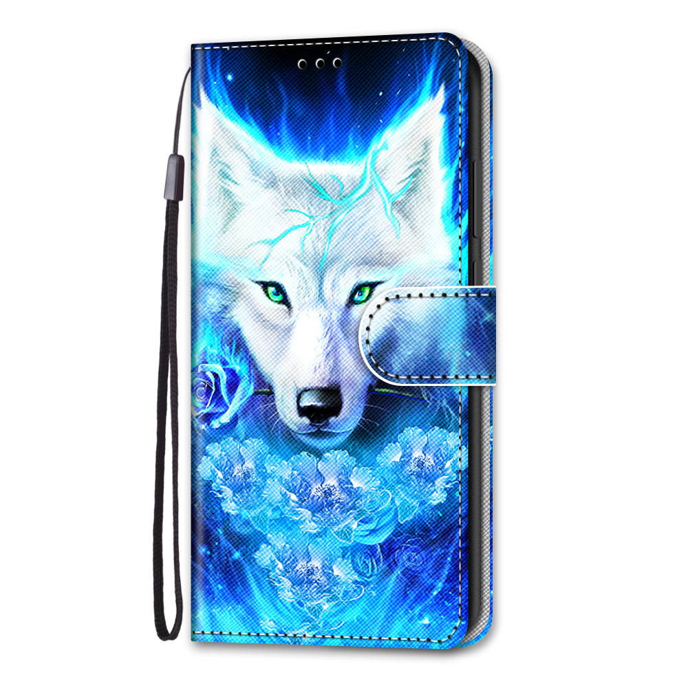 For Samsung Galaxy S20 FE 4G/5G/S20 Lite/S20 FE 2022 Anti-Drop Wallet Stand Case Pattern Printing Shell - White Wolf