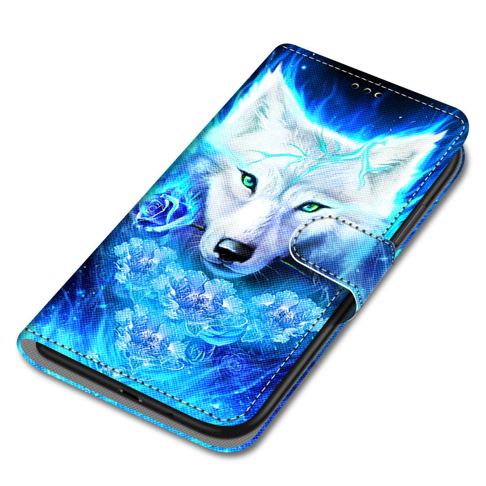 For Samsung Galaxy S20 FE 4G/5G/S20 Lite/S20 FE 2022 Anti-Drop Wallet Stand Case Pattern Printing Shell - White Wolf