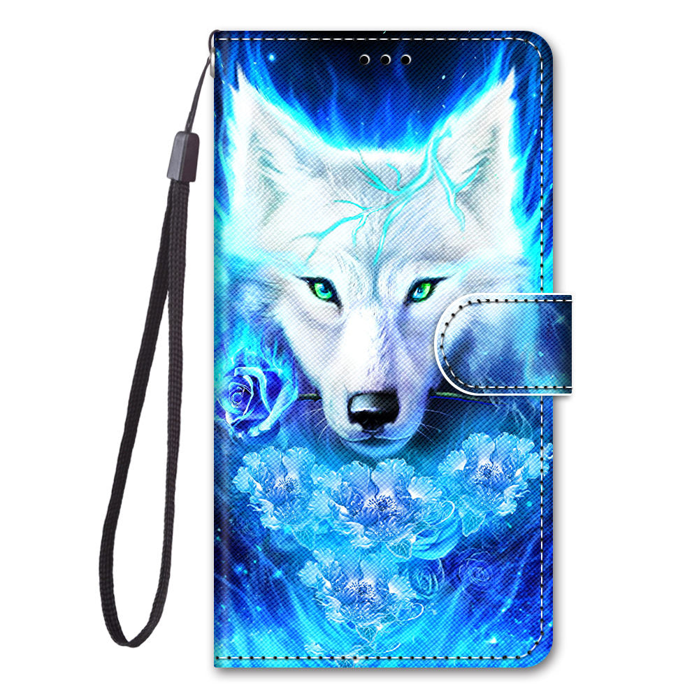 For Samsung Galaxy S20 FE 4G/5G/S20 Lite/S20 FE 2022 Anti-Drop Wallet Stand Case Pattern Printing Shell - White Wolf