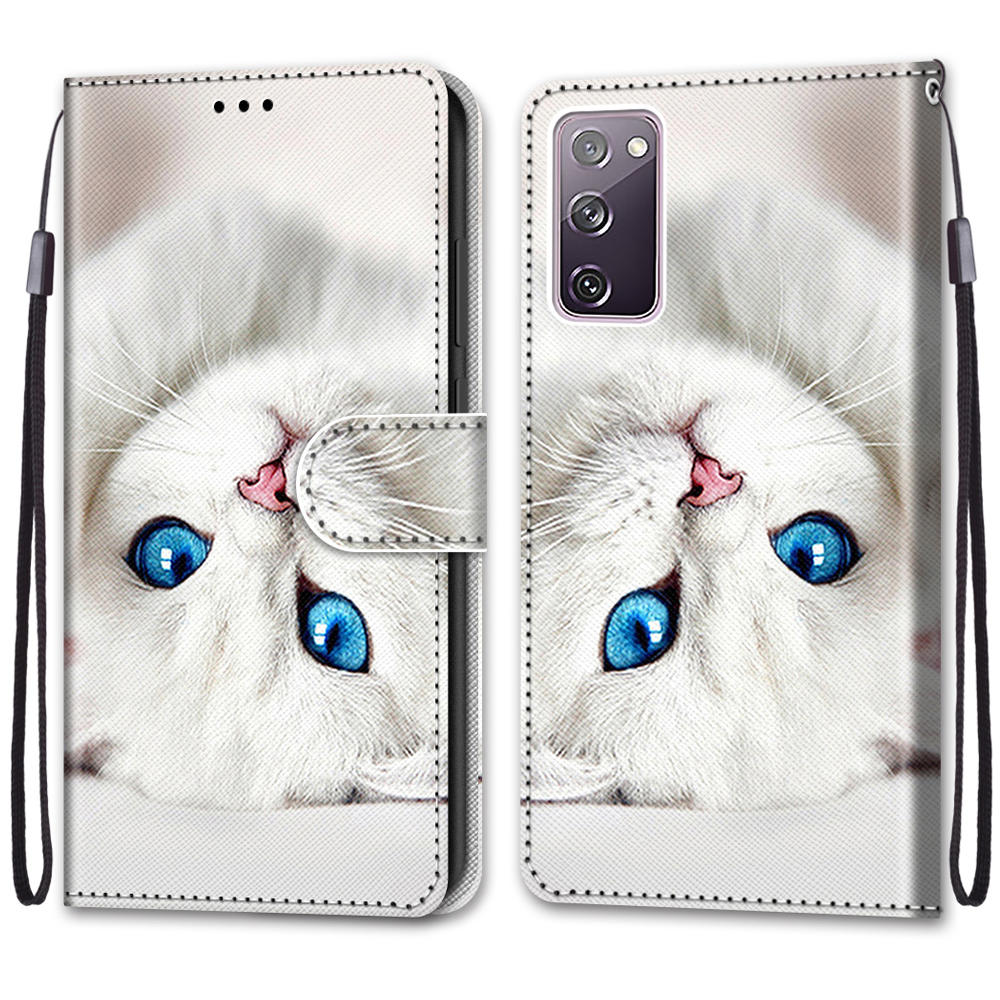 For Samsung Galaxy S20 FE 4G/5G/S20 Lite/S20 FE 2022 Anti-Drop Wallet Stand Case Pattern Printing Shell - Blue Eyes Cat