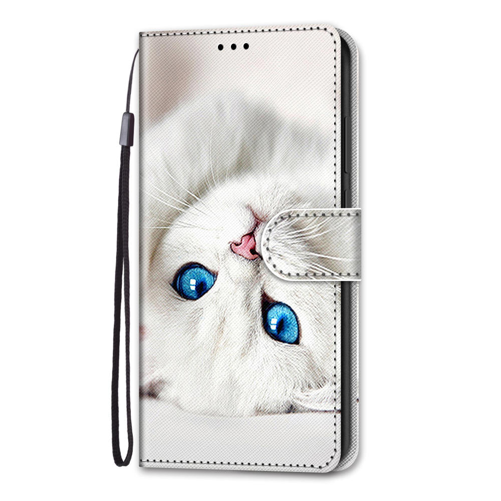 For Samsung Galaxy S20 FE 4G/5G/S20 Lite/S20 FE 2022 Anti-Drop Wallet Stand Case Pattern Printing Shell - Blue Eyes Cat