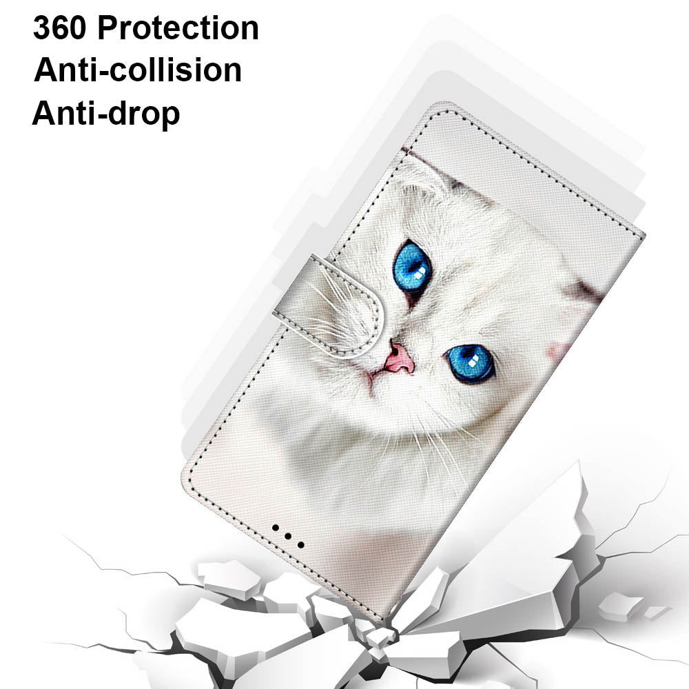 For Samsung Galaxy S20 FE 4G/5G/S20 Lite/S20 FE 2022 Anti-Drop Wallet Stand Case Pattern Printing Shell - Blue Eyes Cat