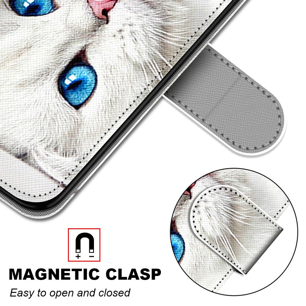 For Samsung Galaxy S20 FE 4G/5G/S20 Lite/S20 FE 2022 Anti-Drop Wallet Stand Case Pattern Printing Shell - Blue Eyes Cat