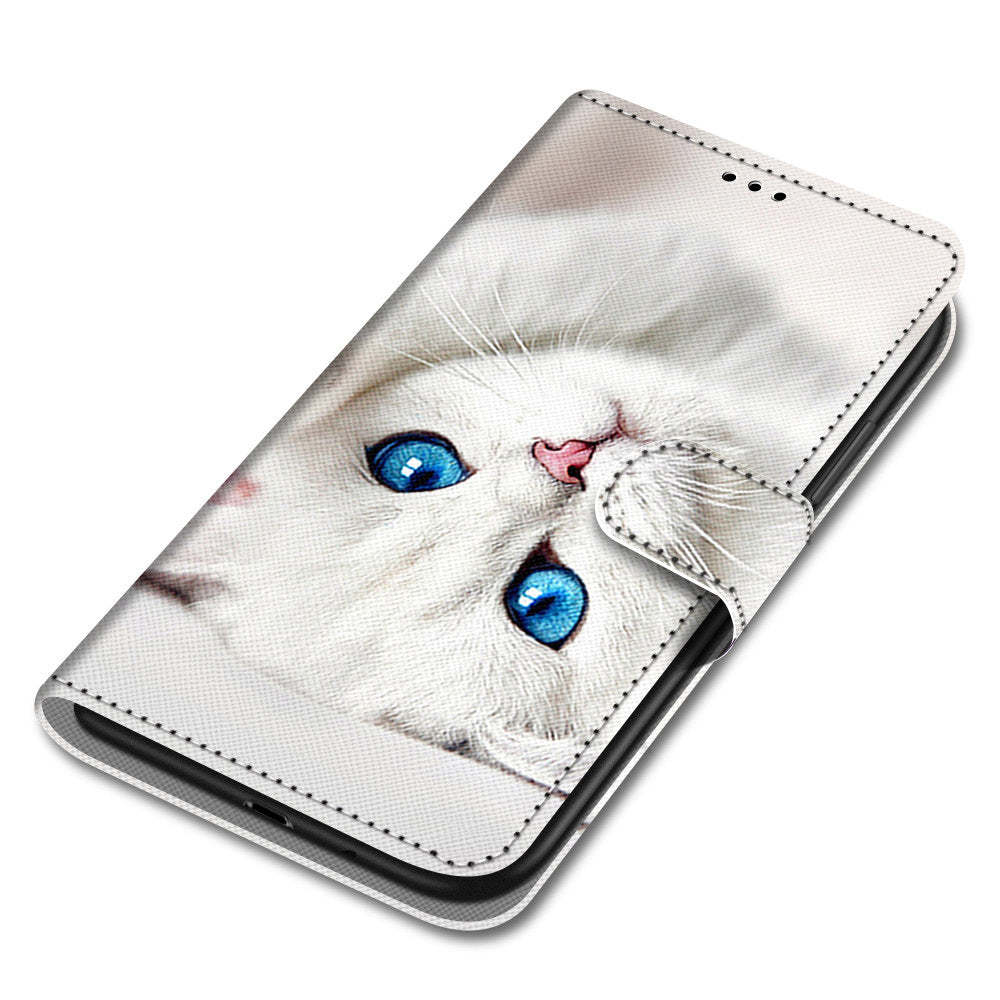 For Samsung Galaxy S20 FE 4G/5G/S20 Lite/S20 FE 2022 Anti-Drop Wallet Stand Case Pattern Printing Shell - Blue Eyes Cat