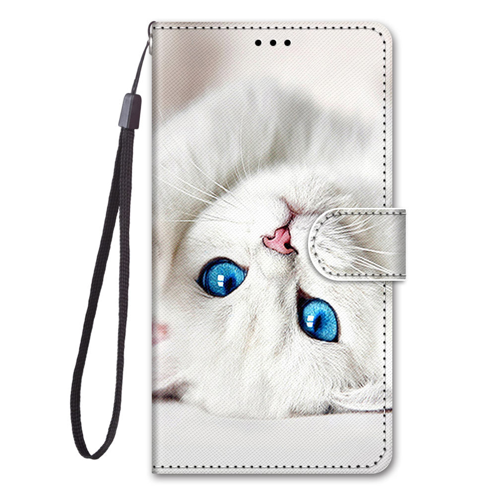 For Samsung Galaxy S20 FE 4G/5G/S20 Lite/S20 FE 2022 Anti-Drop Wallet Stand Case Pattern Printing Shell - Blue Eyes Cat