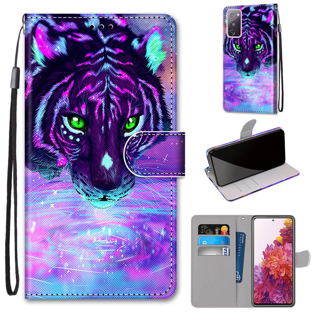 For Samsung Galaxy S20 FE 4G/5G/S20 Lite/S20 FE 2022 Anti-Drop Wallet Stand Case Pattern Printing Shell - Tiger