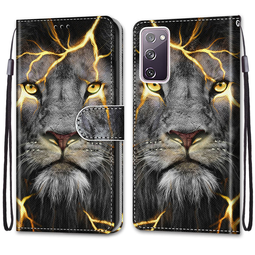 For Samsung Galaxy S20 FE 4G/5G/S20 Lite/S20 FE 2022 Anti-Drop Wallet Stand Case Pattern Printing Shell - Lion