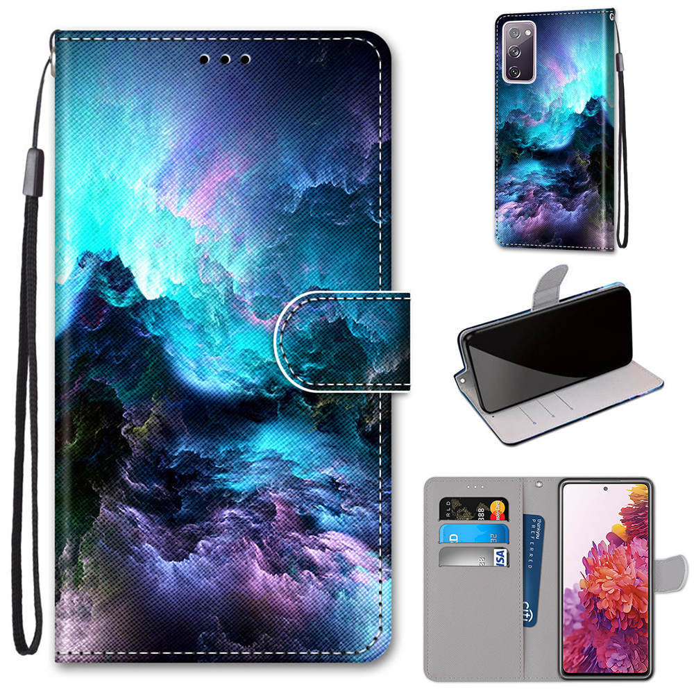 For Samsung Galaxy S20 FE 4G/5G/S20 Lite/S20 FE 2022 Anti-Drop Wallet Stand Case Pattern Printing Shell - Cloud