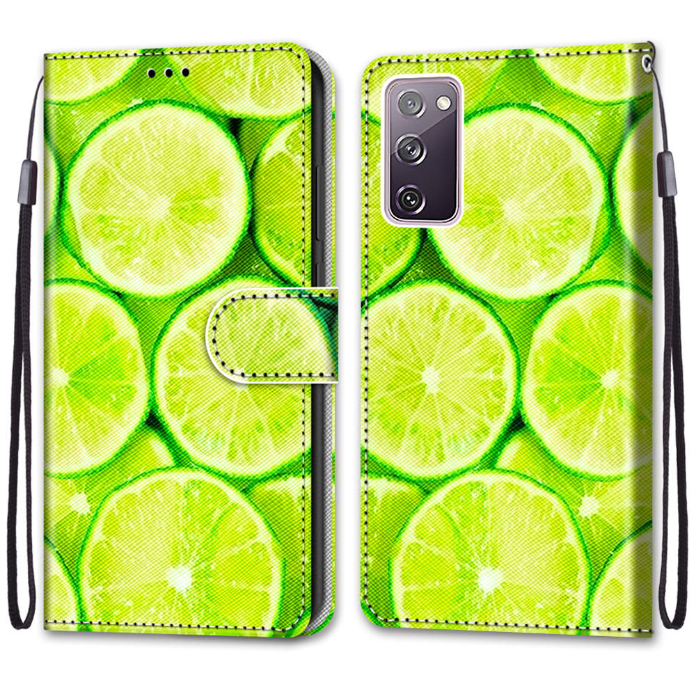 Pattern Printing Phone Case for Samsung Galaxy S20 FE 4G/5G/S20 Lite/S20 FE 2022, PU Leather Stand Flip Wallet Cover - Lime