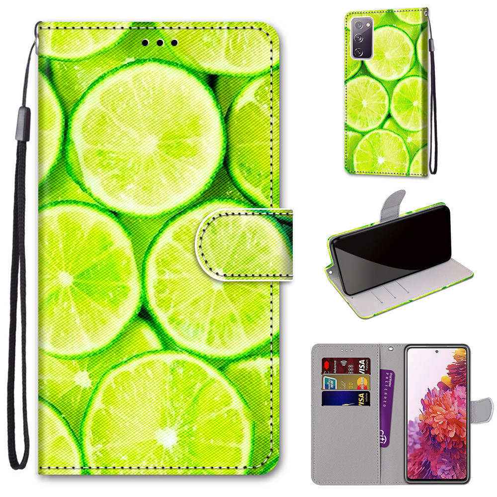 Pattern Printing Phone Case for Samsung Galaxy S20 FE 4G/5G/S20 Lite/S20 FE 2022, PU Leather Stand Flip Wallet Cover - Lime