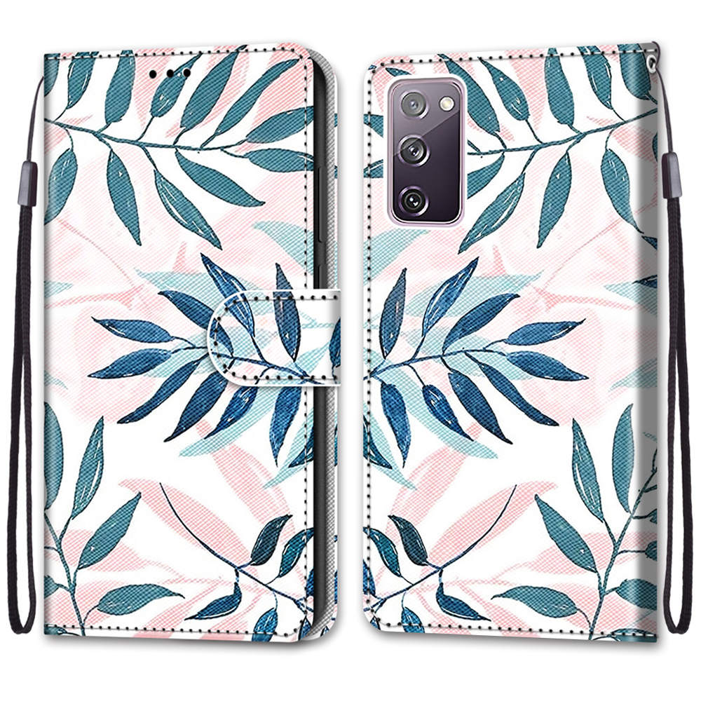 Pattern Printing Phone Case for Samsung Galaxy S20 FE 4G/5G/S20 Lite/S20 FE 2022, PU Leather Stand Flip Wallet Cover - Leaf