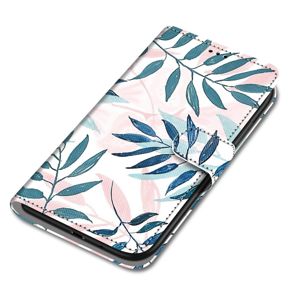 Pattern Printing Phone Case for Samsung Galaxy S20 FE 4G/5G/S20 Lite/S20 FE 2022, PU Leather Stand Flip Wallet Cover - Leaf