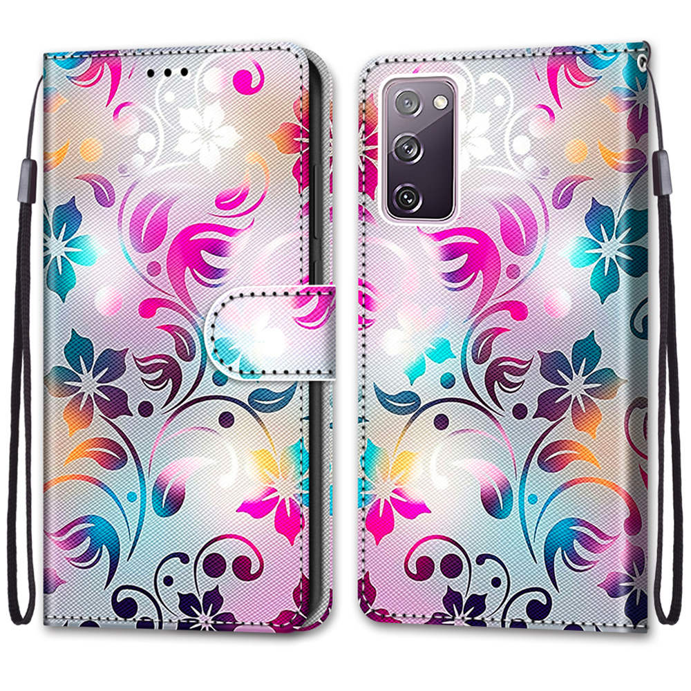 Pattern Printing Phone Case for Samsung Galaxy S20 FE 4G/5G/S20 Lite/S20 FE 2022, PU Leather Stand Flip Wallet Cover - Shiny Flower