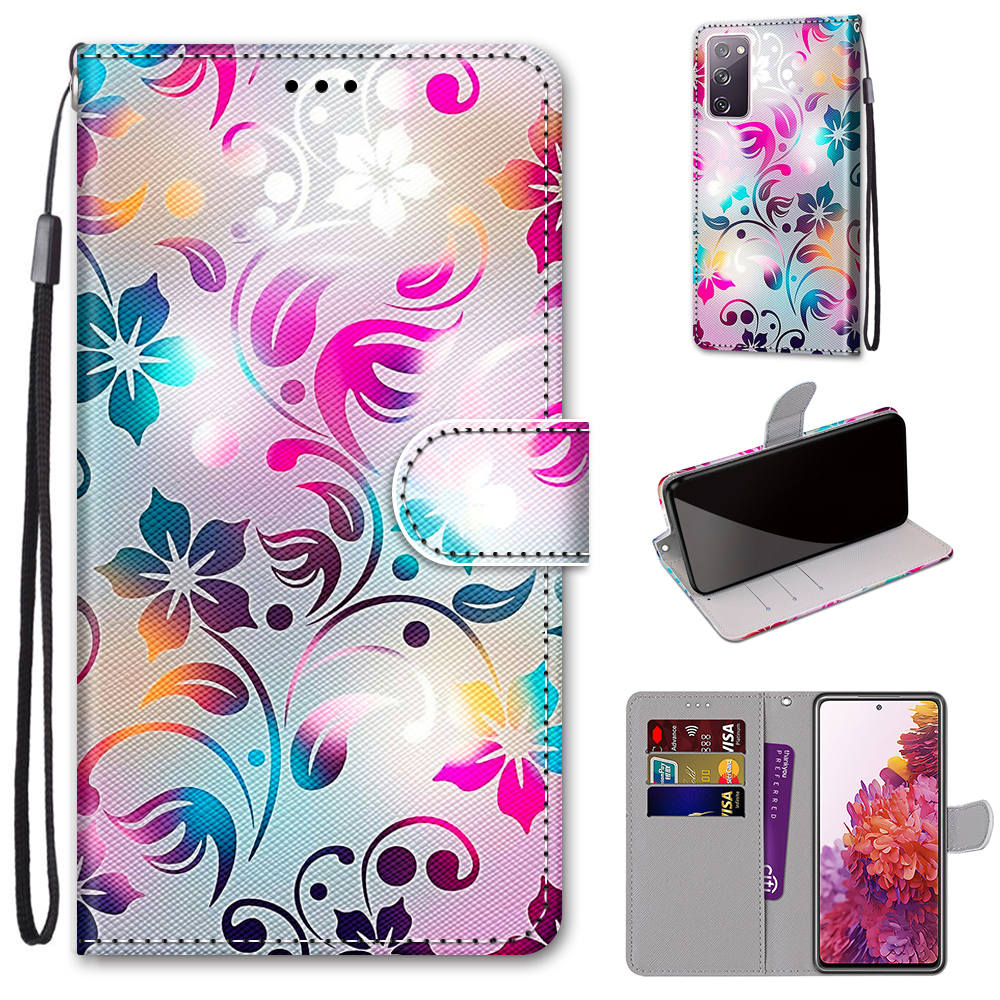 Pattern Printing Phone Case for Samsung Galaxy S20 FE 4G/5G/S20 Lite/S20 FE 2022, PU Leather Stand Flip Wallet Cover - Shiny Flower