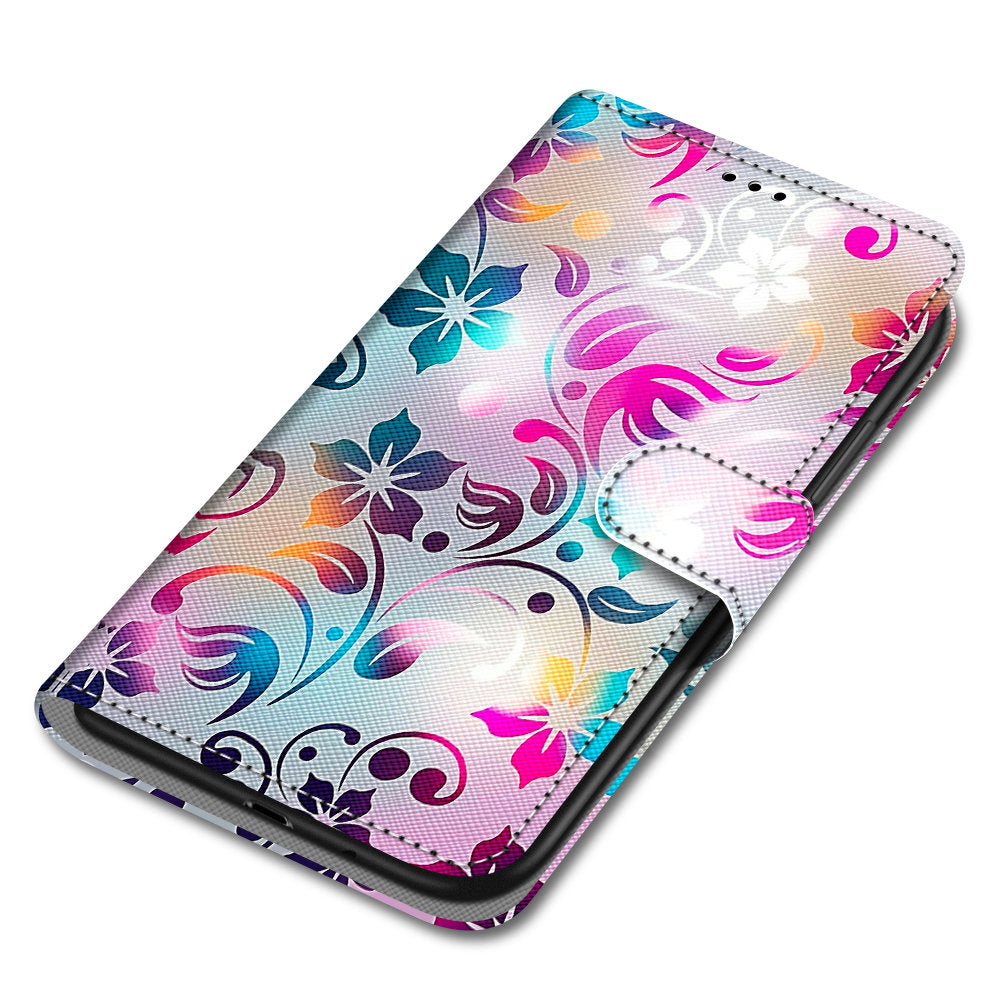 Pattern Printing Phone Case for Samsung Galaxy S20 FE 4G/5G/S20 Lite/S20 FE 2022, PU Leather Stand Flip Wallet Cover - Shiny Flower