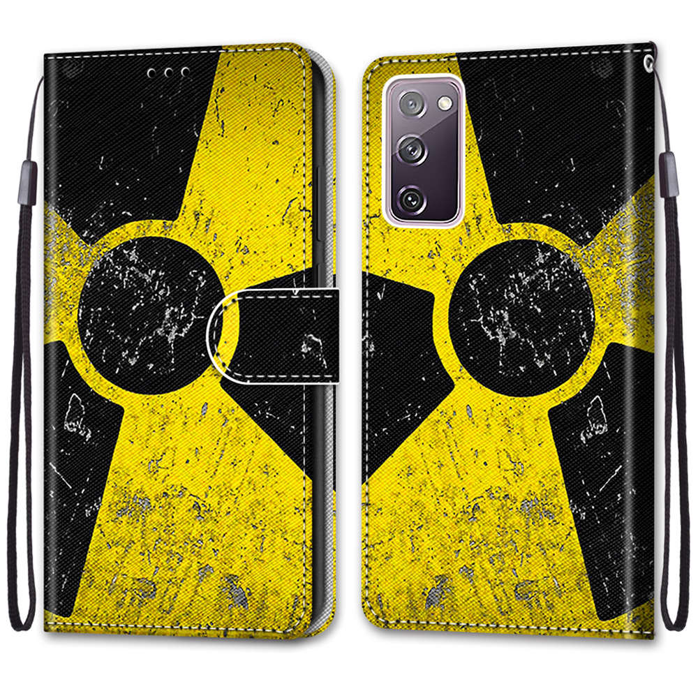 Pattern Printing Phone Case for Samsung Galaxy S20 FE 4G/5G/S20 Lite/S20 FE 2022, PU Leather Stand Flip Wallet Cover - Yellow/Black