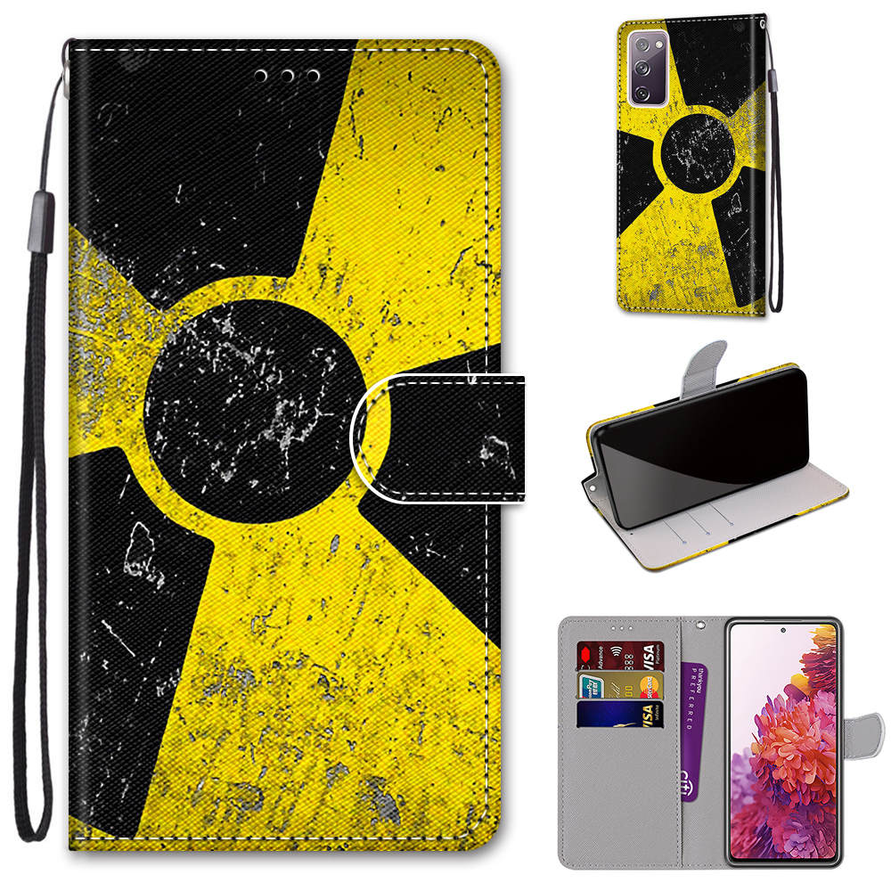 Pattern Printing Phone Case for Samsung Galaxy S20 FE 4G/5G/S20 Lite/S20 FE 2022, PU Leather Stand Flip Wallet Cover - Yellow/Black