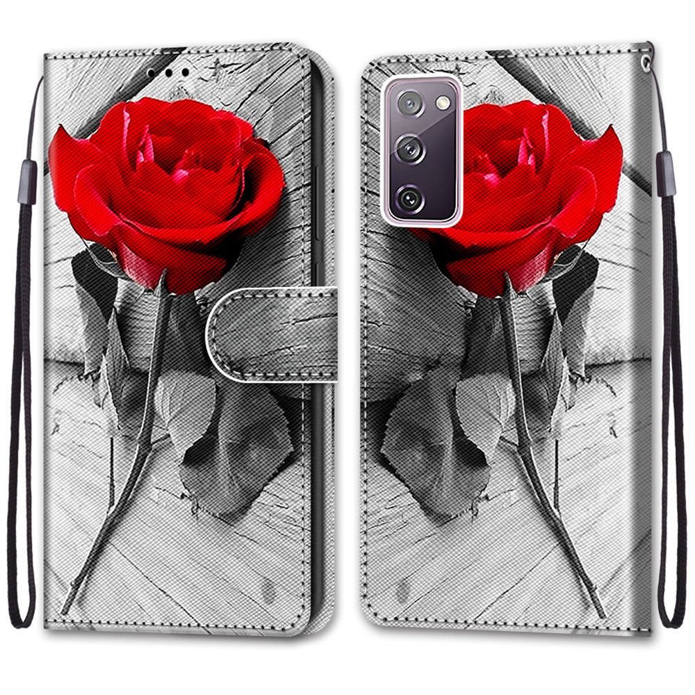 Pattern Printing Phone Case for Samsung Galaxy S20 FE 4G/5G/S20 Lite/S20 FE 2022, PU Leather Stand Flip Wallet Cover - Rose