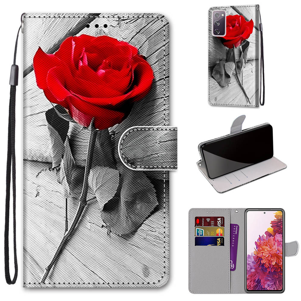 Pattern Printing Phone Case for Samsung Galaxy S20 FE 4G/5G/S20 Lite/S20 FE 2022, PU Leather Stand Flip Wallet Cover - Rose