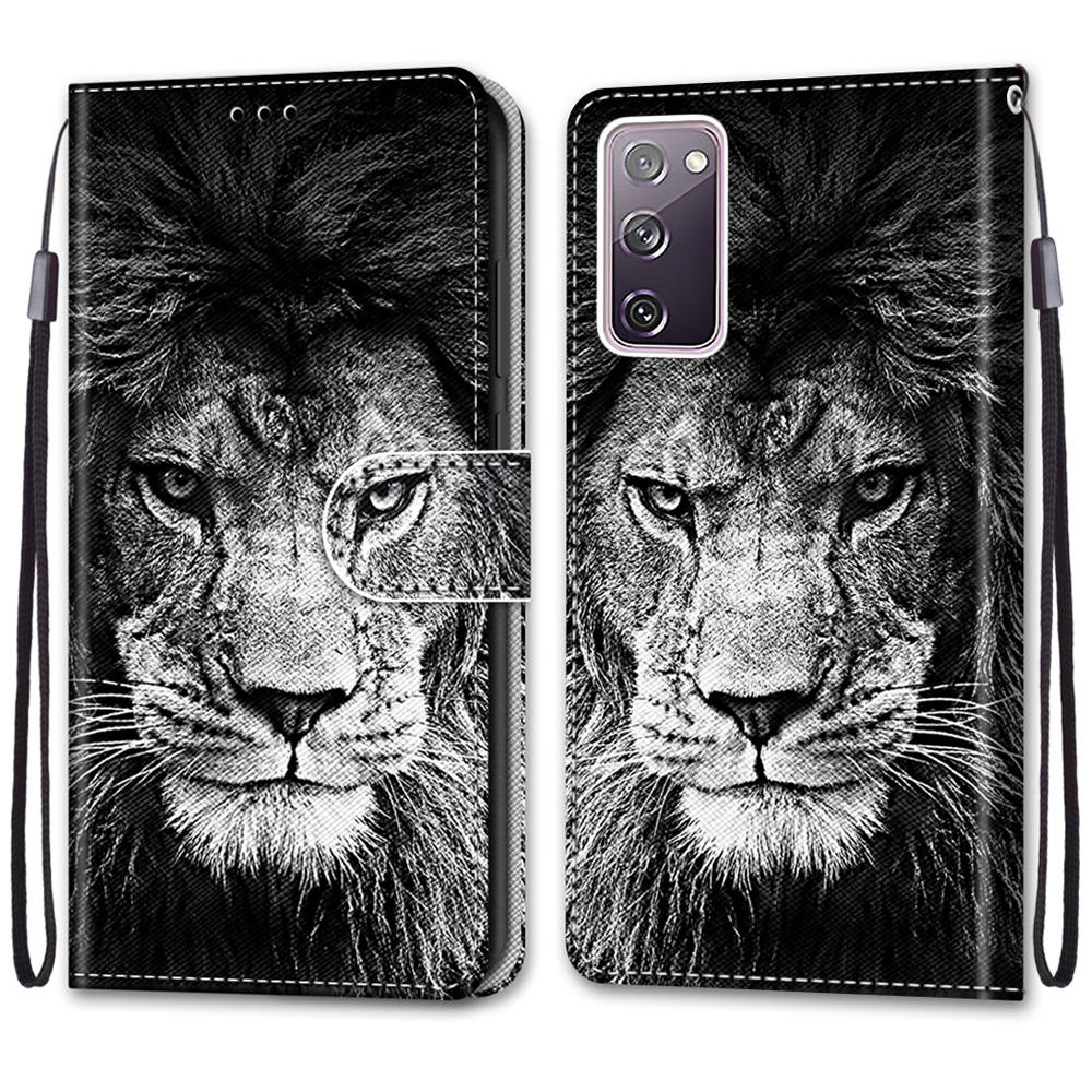 Pattern Printing Phone Case for Samsung Galaxy S20 FE 4G/5G/S20 Lite/S20 FE 2022, PU Leather Stand Flip Wallet Cover - Lion