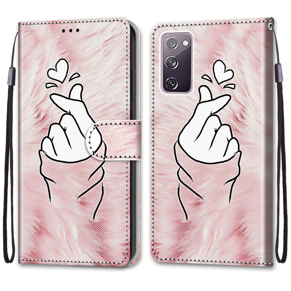 Pattern Printing Phone Case for Samsung Galaxy S20 FE 4G/5G/S20 Lite/S20 FE 2022, PU Leather Stand Flip Wallet Cover - Finger Heart