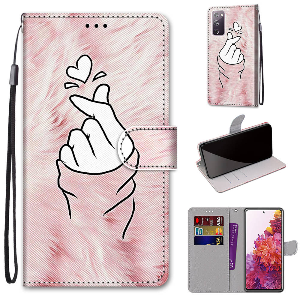 Pattern Printing Phone Case for Samsung Galaxy S20 FE 4G/5G/S20 Lite/S20 FE 2022, PU Leather Stand Flip Wallet Cover - Finger Heart