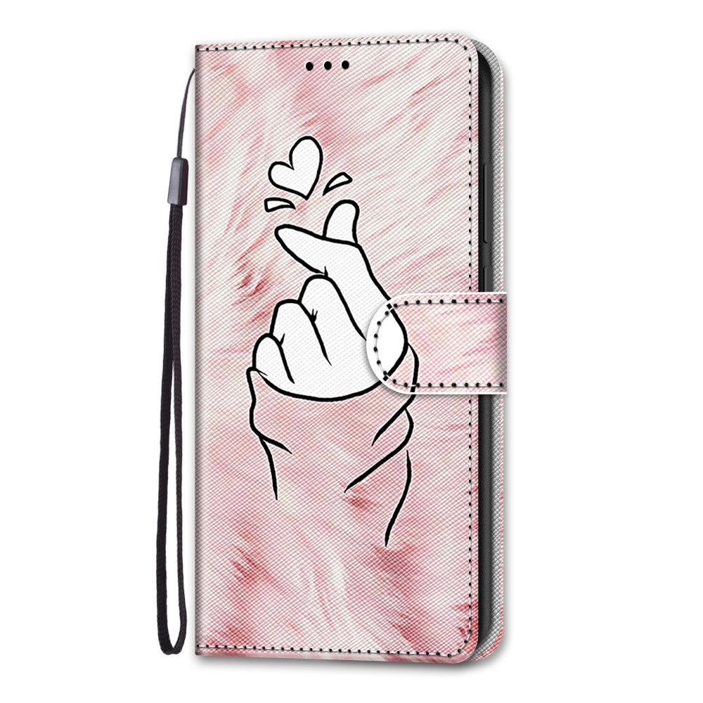 Pattern Printing Phone Case for Samsung Galaxy S20 FE 4G/5G/S20 Lite/S20 FE 2022, PU Leather Stand Flip Wallet Cover - Finger Heart