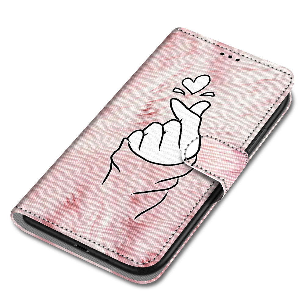 Pattern Printing Phone Case for Samsung Galaxy S20 FE 4G/5G/S20 Lite/S20 FE 2022, PU Leather Stand Flip Wallet Cover - Finger Heart